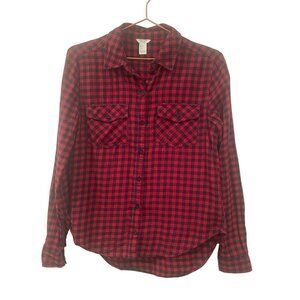 XXI Forever 21 Plaid Collared Pockets Button Down Shirt Long Sleeve Size Small S